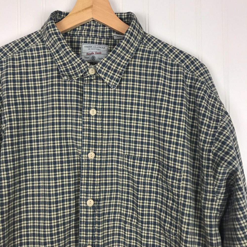 American Eagle Outfitters Blue/Cream Plaid Shirt